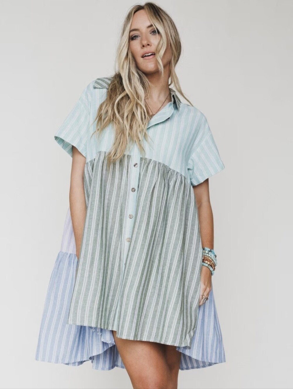 Oli & Hali Daylight Escape Striped Button Down Dress